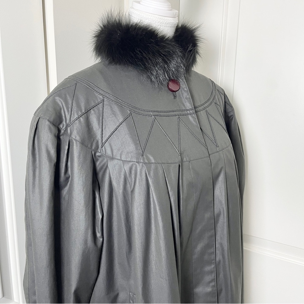 Vintage Love Modocc Fur Collar Stroller Raincoat Overcoat - Black - Medium/Large - Picture 6 of 16